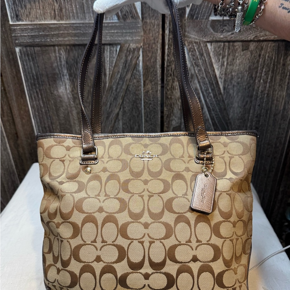 Coach Brown Signature Canvas Tote Bag EUC